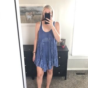 Free People Slate Blue Slip Dress with Lace Detail